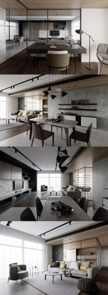 带餐厅的公寓客厅设计客厅场景3D模型（MAX）