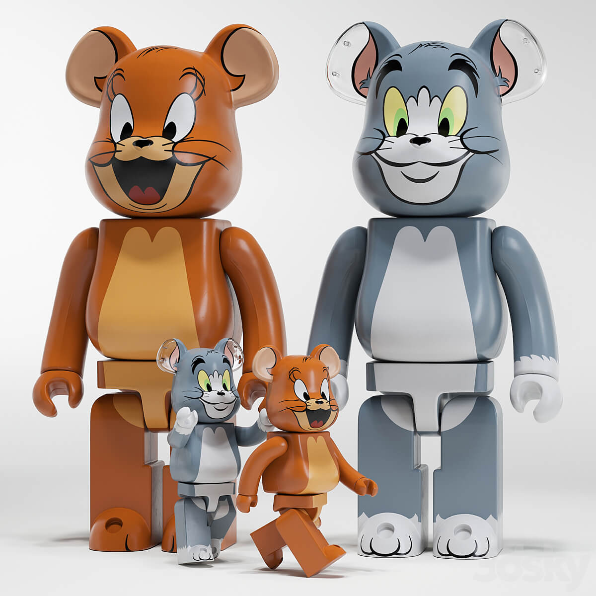 Bearbrick Tom和Jerry猫和老鼠公仔3D模型（OBJ,FBX,MAX）插图