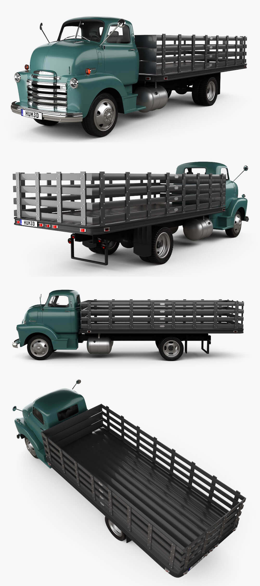 复古的1948雪佛兰COE平板卡车3D模型（OBJ,FBX,MAX）插图