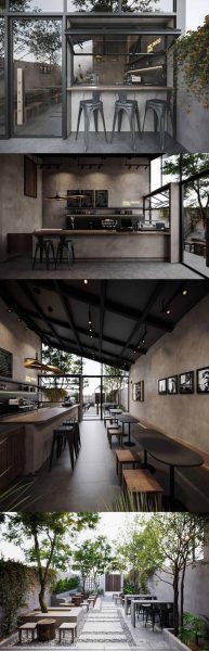 咖啡厅室内室外庭院场景3D模型（MAX）