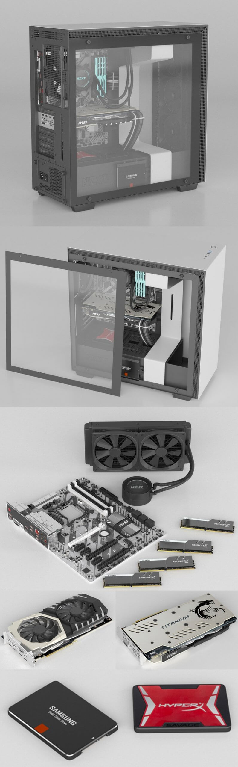 NZXT H700i台式游戏电脑主机3D模型（OBJ,FBX,MAX）插图