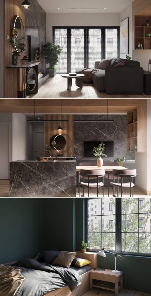 高品质的时尚高端公寓客厅卧室厨房设计装修场景3D模型（max）