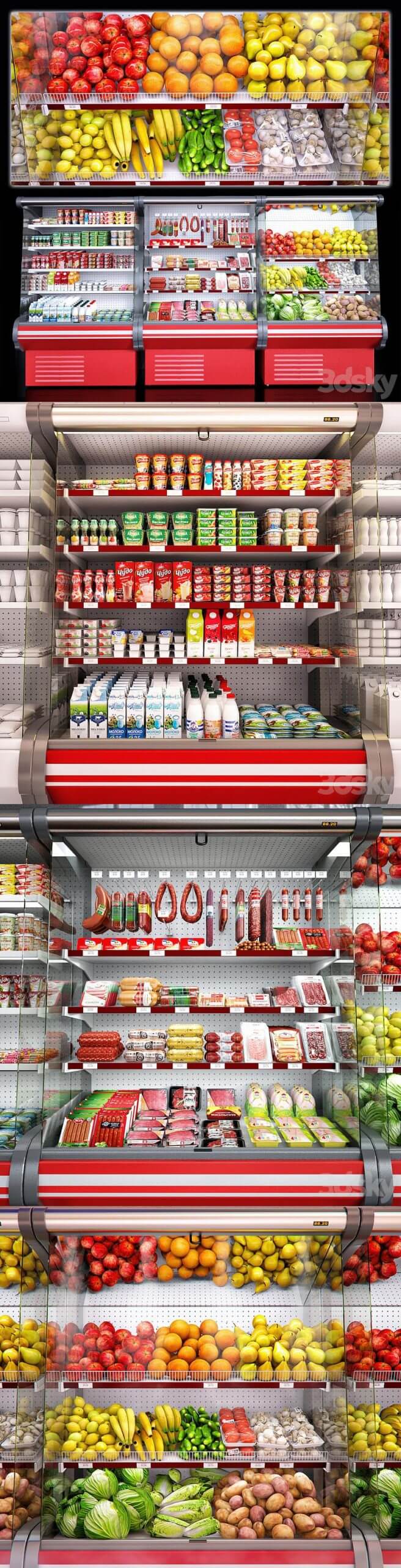 超市展示柜冷藏柜3D模型-（MAX,FBX ）插图