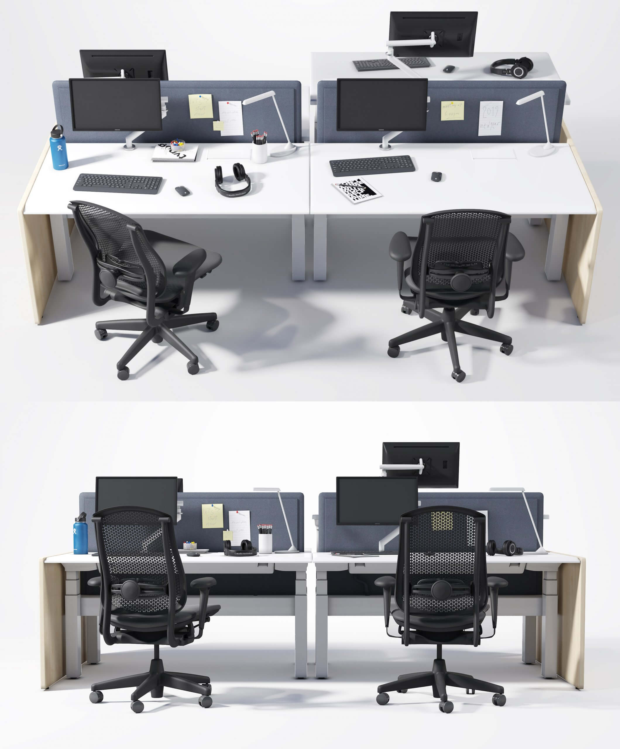 Renew Link员工办公桌和Celle办公椅 办公室家具3D模型（MAX）插图