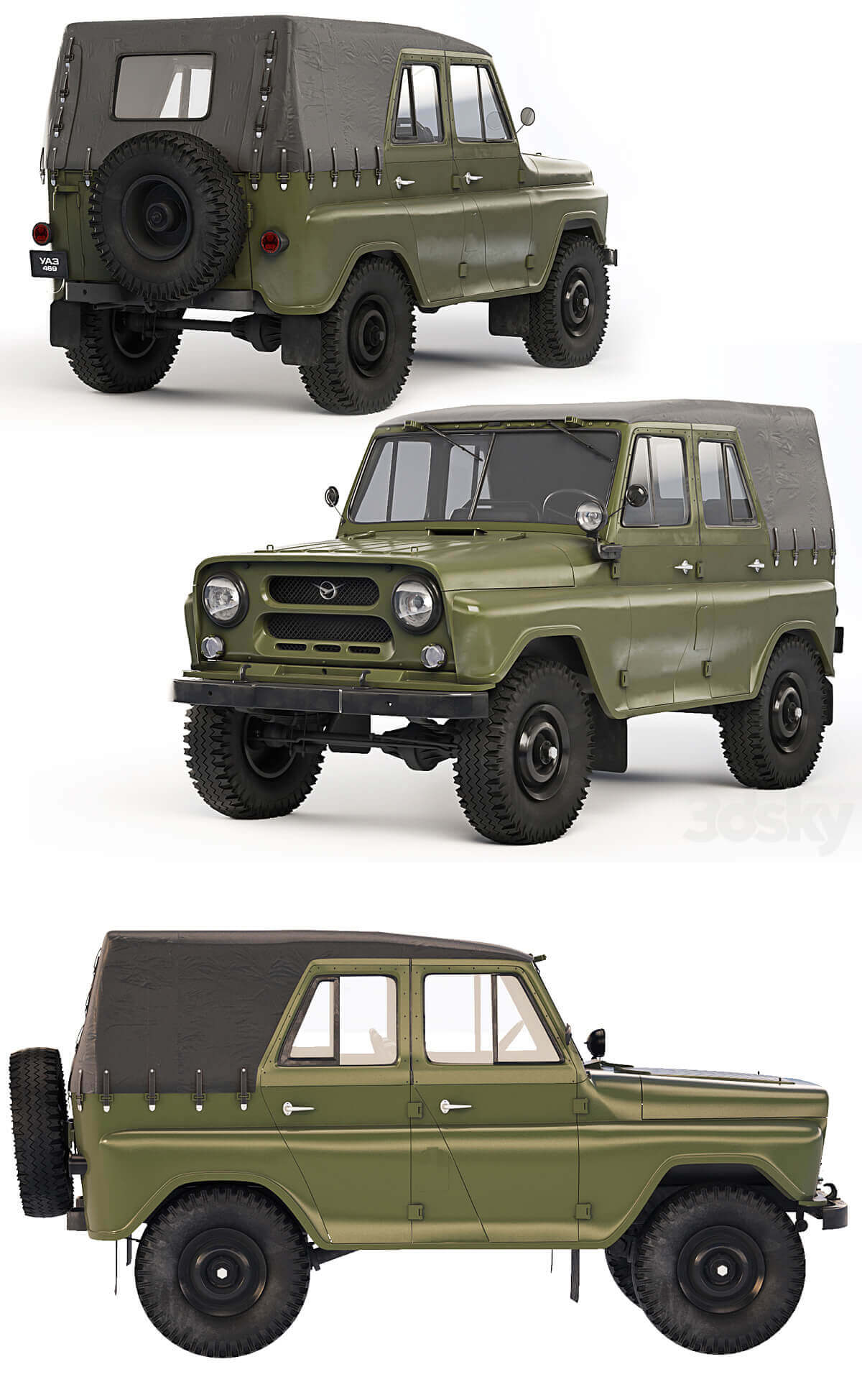 1970 UAZ 469军用吉普车3D模型（OBJ,FBX,MAX,C4D,LWO）插图