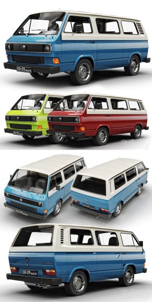 大众Volkswagen T3箱型运输车面包车3D模型（OBJ,FBX,MAX,C4D,LWO）