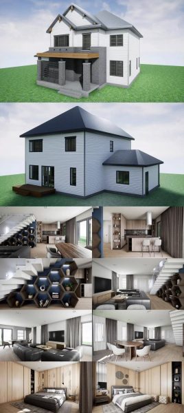 时尚高端简约的别墅现代住宅3D模型-虚幻引擎