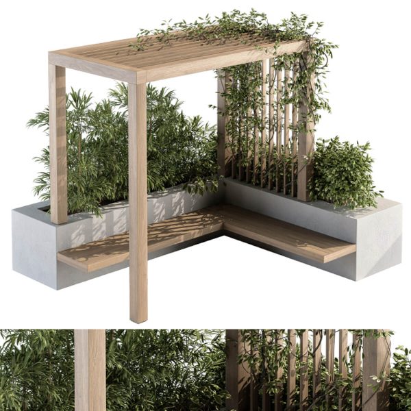 带绿植的凉亭花园景观屋顶洋房花园3D模型（MAX）
