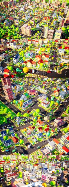 高端时尚清新可爱的低多边形风格城市建筑游戏场景-虚幻引擎