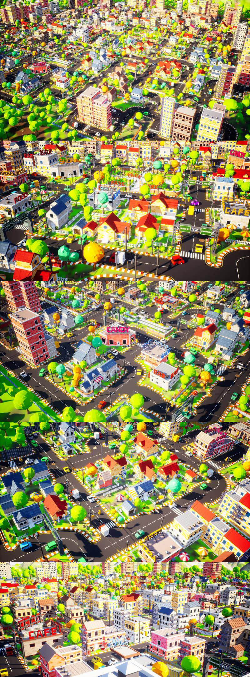 高端时尚清新可爱的低多边形风格城市建筑游戏场景-虚幻引擎插图