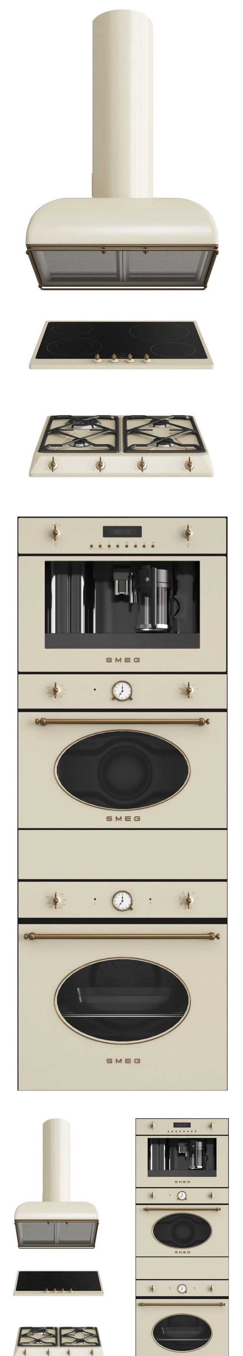 高端简约风格的Smeg Coloniale吸油烟机燃气灶烤箱3D模型（MAX | OBJ）插图
