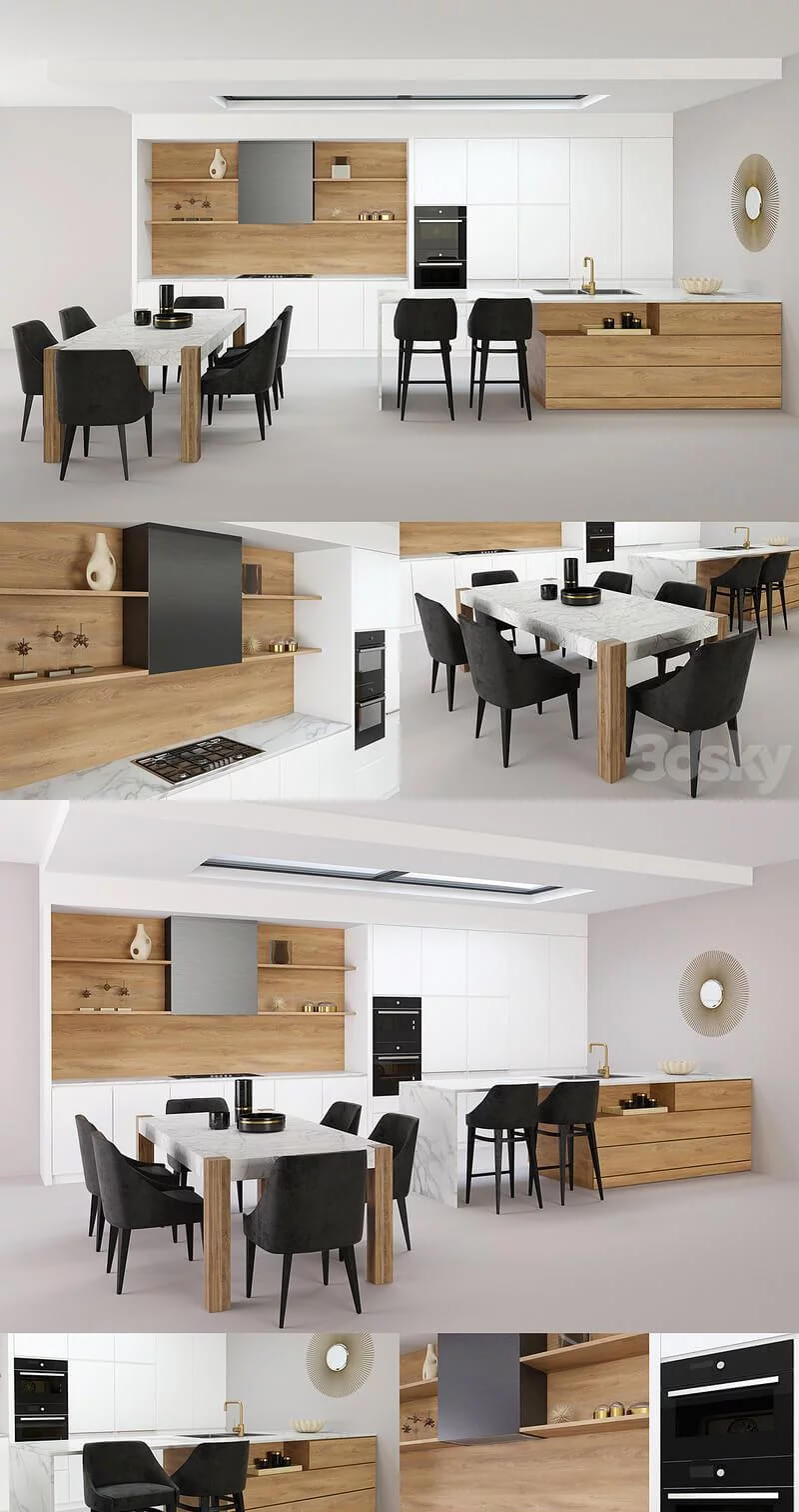 清新时尚简约白色风格的厨房装修3D模型（MAX | FBX）插图