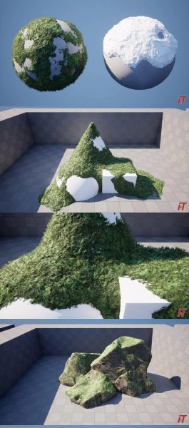 程序化苔藓和雪材质3D材质球程序蓝图工具-虚幻引擎