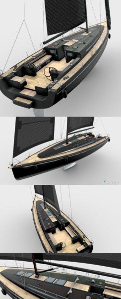高品质的时尚高端黑色游艇帆船3D模型-（FBX | OBJ ）