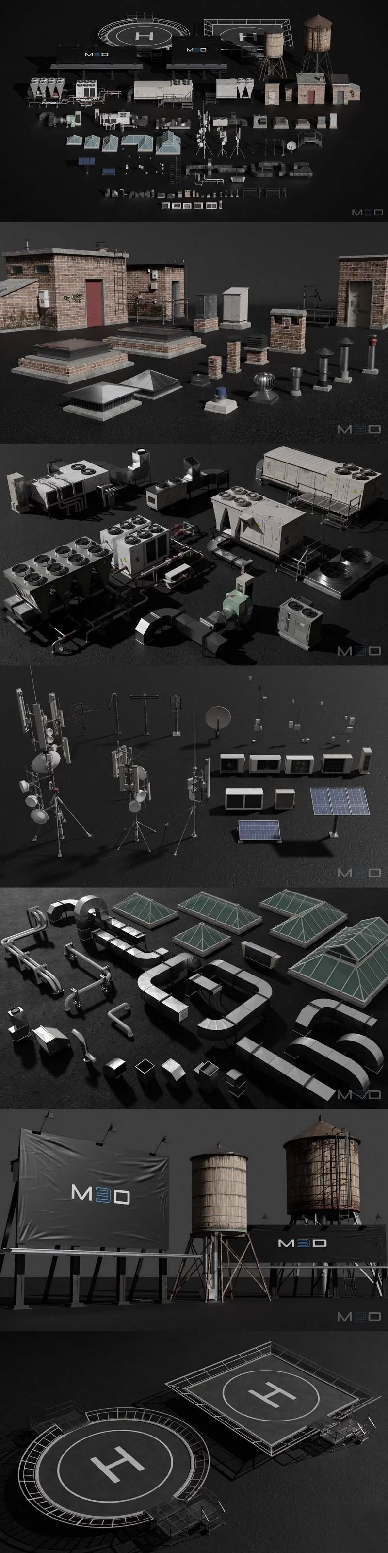 M3D 屋顶道具系列大集合– 3D 模型（FBX | OBJ）插图