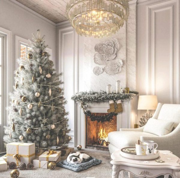 时尚高端带有圣诞树的新年圣诞场景客厅装修3D模型-MAX