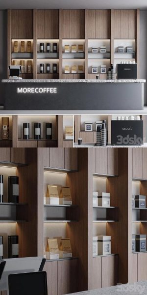 时尚高端简约清新优雅的咖啡馆吧台设计3D模型-MAX | FBX