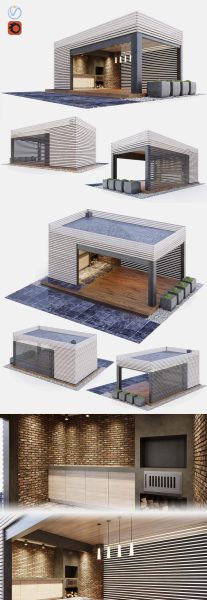 带夏季厨房室外凉亭 阳光房3D模型-MAX | OBJ