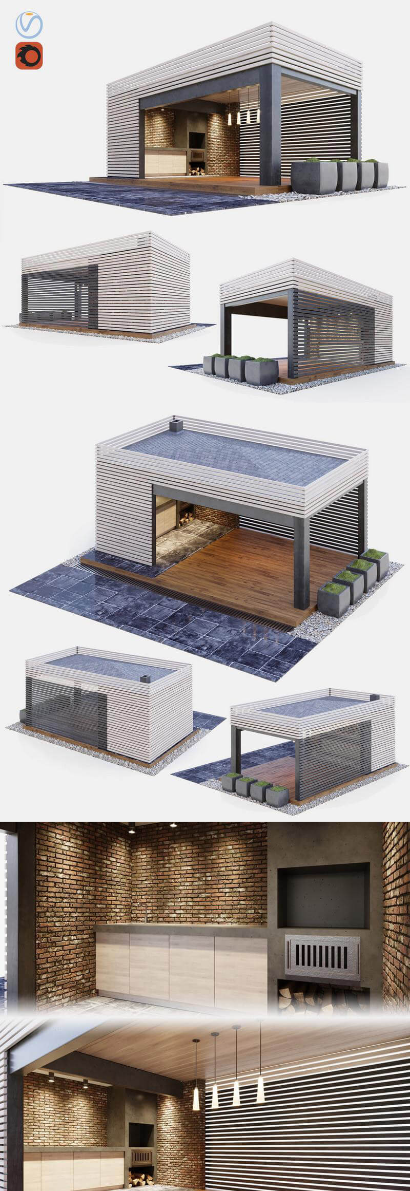 带夏季厨房室外凉亭 阳光房3D模型-MAX | OBJ插图