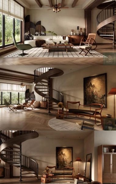 时尚高端现代风格的家庭装修客厅装修3D模型-MAX