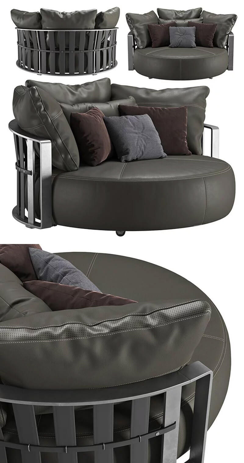 时尚高端圆形沙发3D模型-MAX、FBX插图