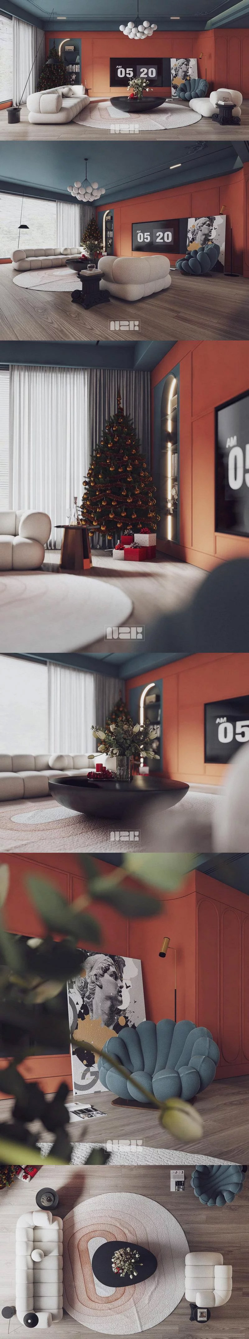时尚高端优雅复古风格的客厅室内装修3D模型SketchUp-SKP插图