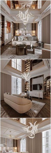 时尚高端奢华的卧室内部 Tran Tien Viet – 别墅装修场景3D模型-MAX
