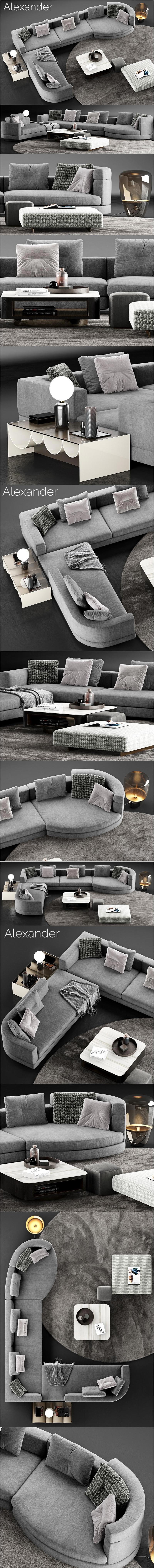 Minotti Alexander 沙发 5 – 3D模型-MAX | FBX | OBJ插图