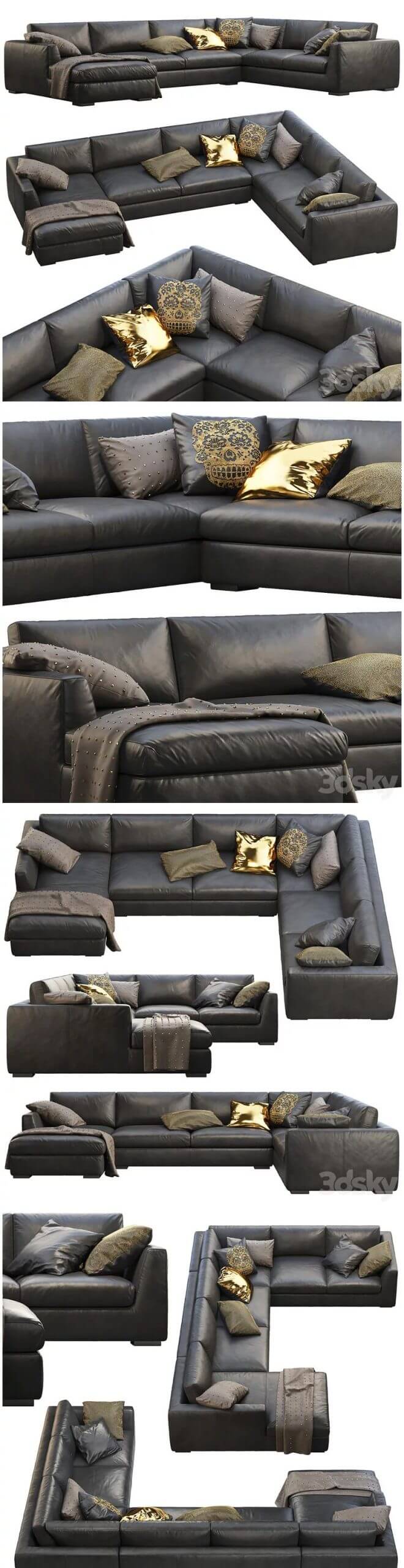 RH Modena 锥形臂U型沙发躺椅组合沙发 – 3D模型（MAX | FBX | OBJ）插图
