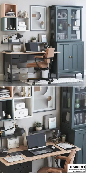 时尚高端高品质的简约风格宜家办公室家具3D模型-MAX | OBJ