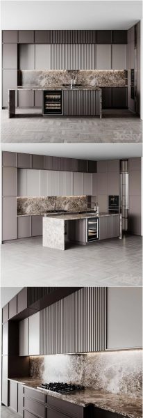 时尚高端专业的高品质现代开放式厨房装修3D模型-MAX | OBJ