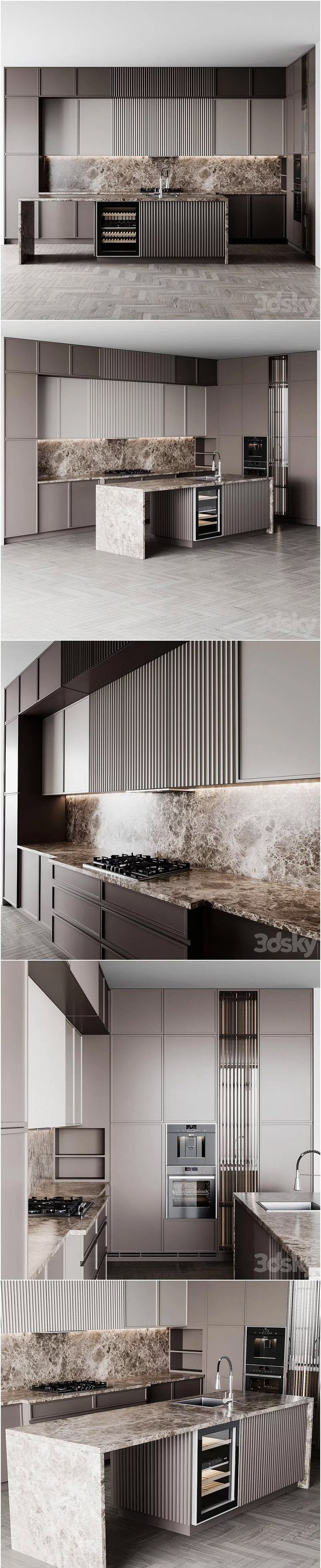 时尚高端专业的高品质现代开放式厨房装修3D模型-MAX | OBJ插图