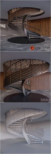 带安装的螺旋楼梯 – 3D模型-MAX | FBX | OBJ