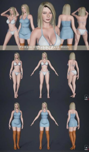 Debbie–女性角色基础网格版本低多边形3D模型-MAX | FBX | OBJ