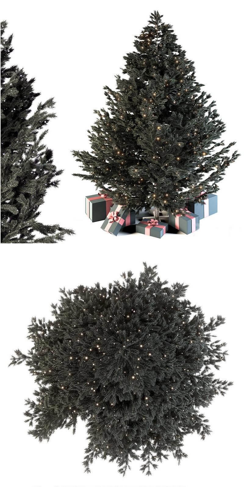 带盒子和花环的深色圣诞树3D模型–MAX | FBX | OBJ