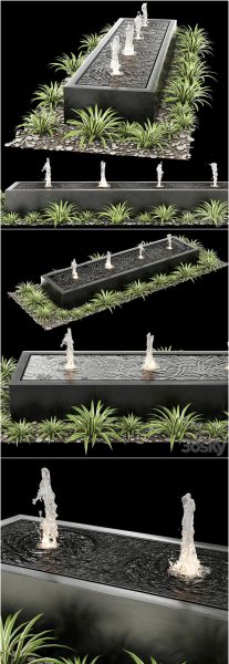 时尚简约现代箱式喷泉景观3D模型-MAX | FBX | OBJ