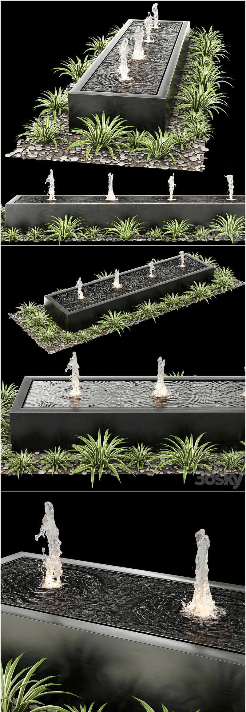 时尚简约现代箱式喷泉景观3D模型-MAX | FBX | OBJ插图