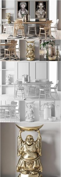 时尚高端简约客厅餐厅设计3D模型-MAX | FBX | OBJ