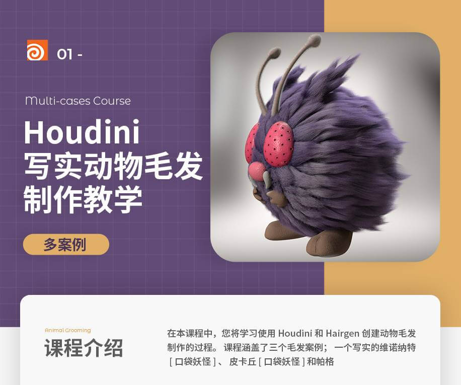 Houdini写实动物毛发制作教学【三合一多案例】插图