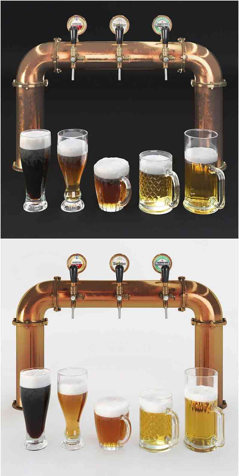 啤酒塔和啤酒杯3D模型-MAX | FBX | OBJ插图