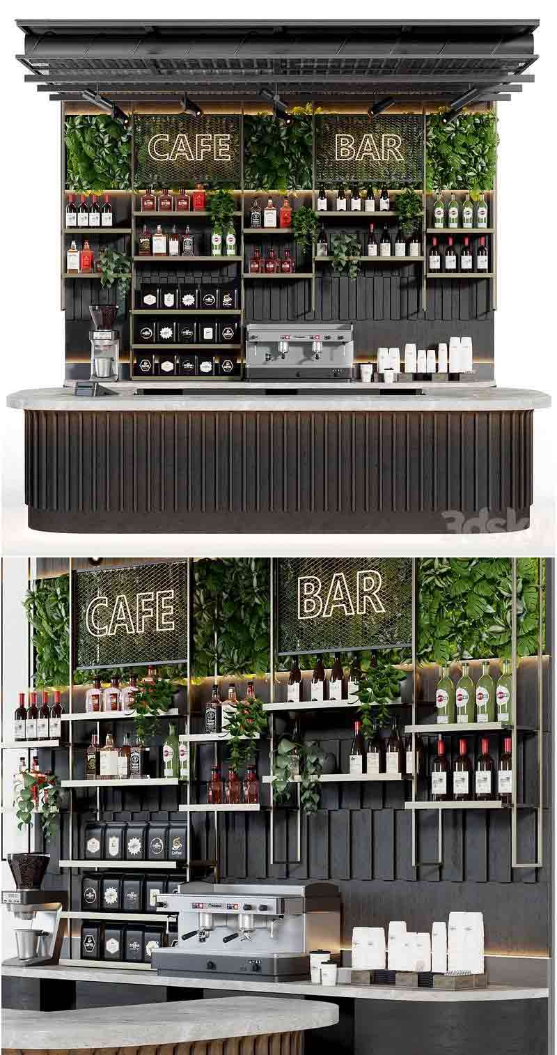 咖啡厅酒吧吧台3D模型-MAX | FBX | OBJ插图