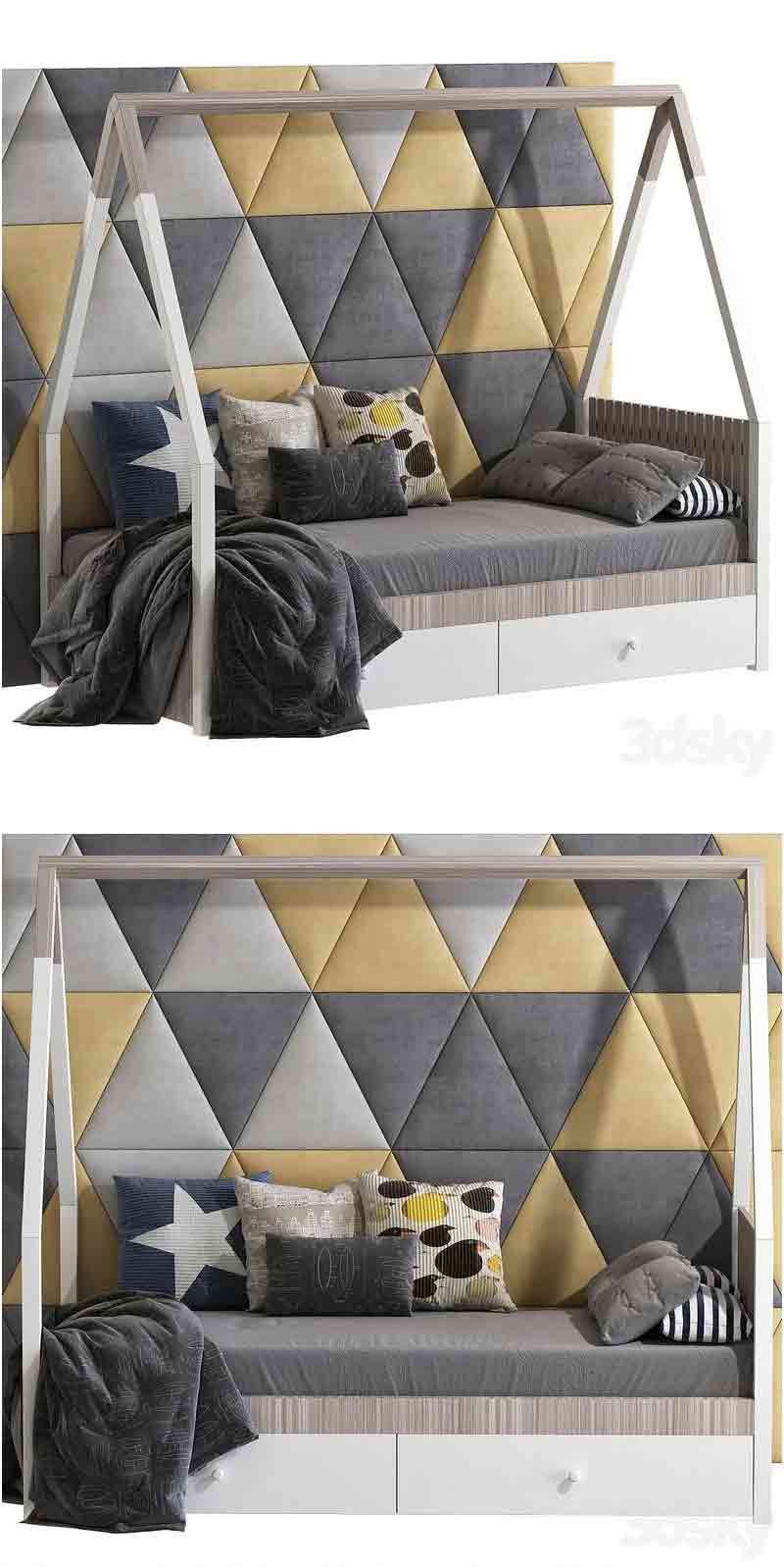 房子形式的沙发儿童床3D模型-MAX | FBX | OBJ插图