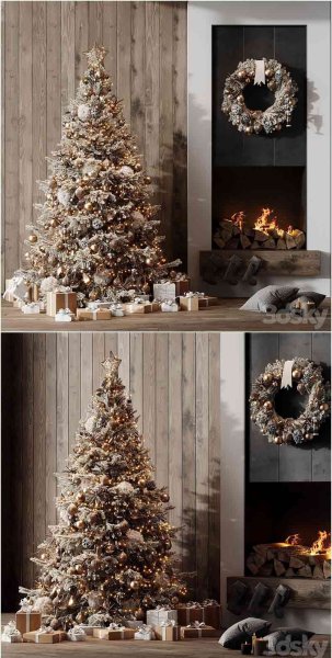 时尚高端金色配色的圣诞节圣诞树3D模型集合-MAX | FBX | OBJ