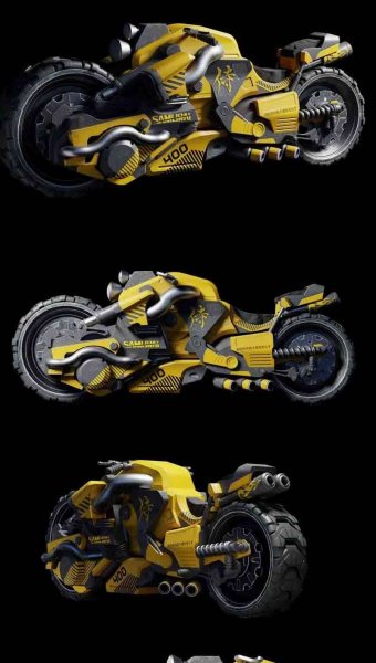 赛博朋克武士科幻摩托车3D模型-MAX | FBX | OBJ