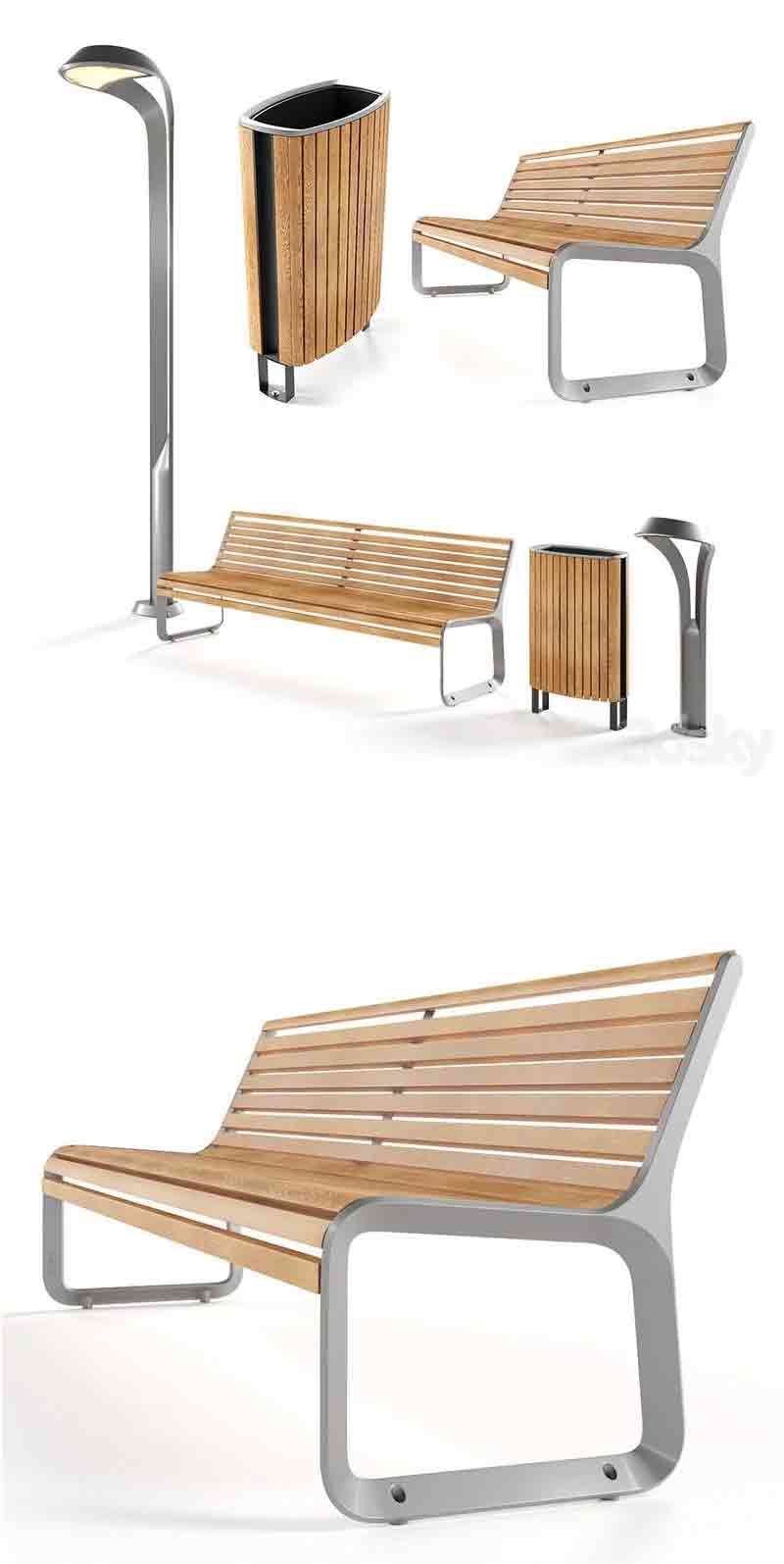 简约时尚的公园椅子垃圾桶路灯3D模型-MAX | FBX | OBJ插图