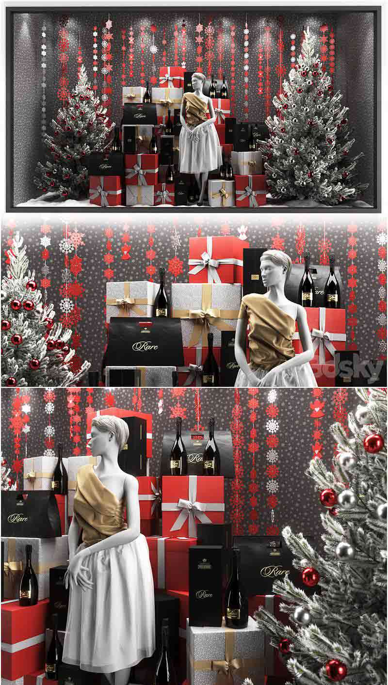 葡萄酒商店陈列柜圣诞节装饰3D模型-MAX | FBX插图