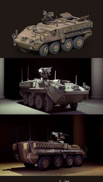 M1126斯赛克中聚40k低多边形坦克装甲车3D模型—MAX | FBX | OBJ