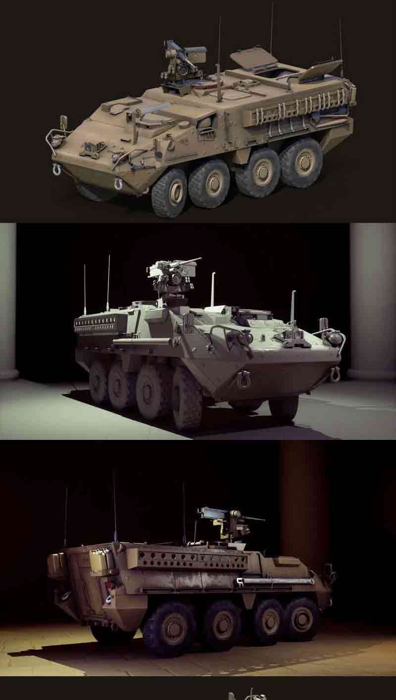 M1126斯赛克中聚40k低多边形坦克装甲车3D模型—MAX | FBX | OBJ插图