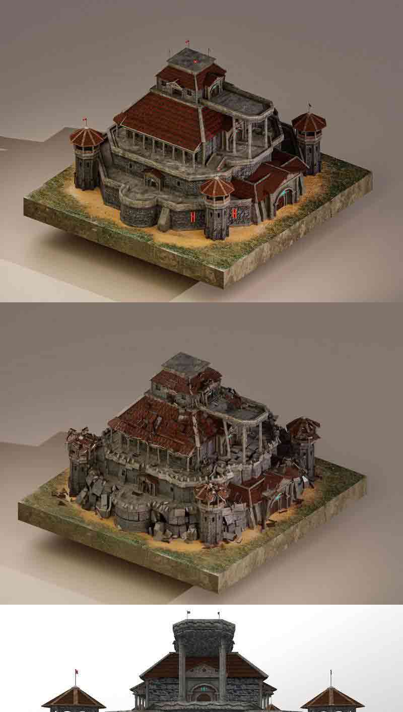 复古风格的二十世纪中世纪城堡3D模型—MAX | FBX | OBJ插图