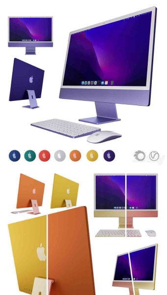 苹 iMac 24 2021 – 3D模型—MAX | FBX | OBJ
